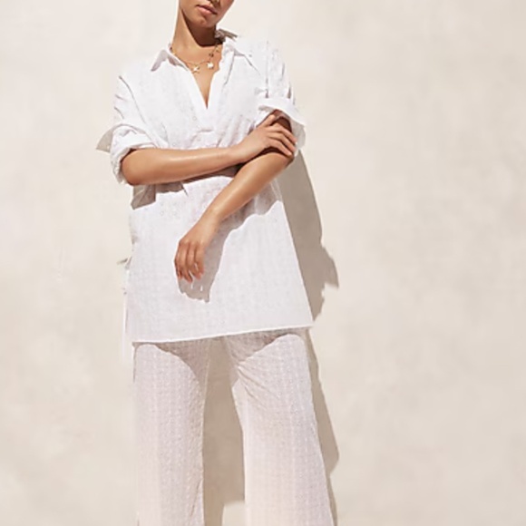 NWT J.Crew White Eyelet Airy side-tie tunic cover-up SZ XS - Picture 2 of 8